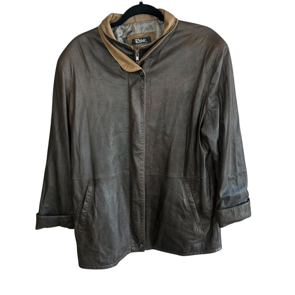Remy Women’s Dark Brown Lambskin Leather Double Collar Jacket Size Medium
